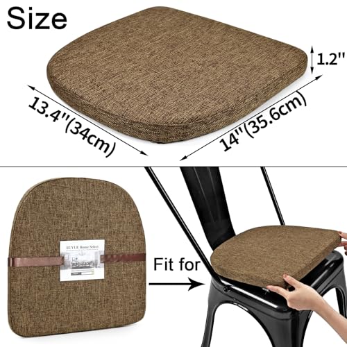 Image of BUYUE Friendly Woven Fabric 14x14 Magnetic Cushions for Metal Chair Set of 4, Enhanced Anti-Slip Seat Pads for Dining Kitchen Cafe Stackable Chairs (U-Shape, Brown, 4 Counts)
