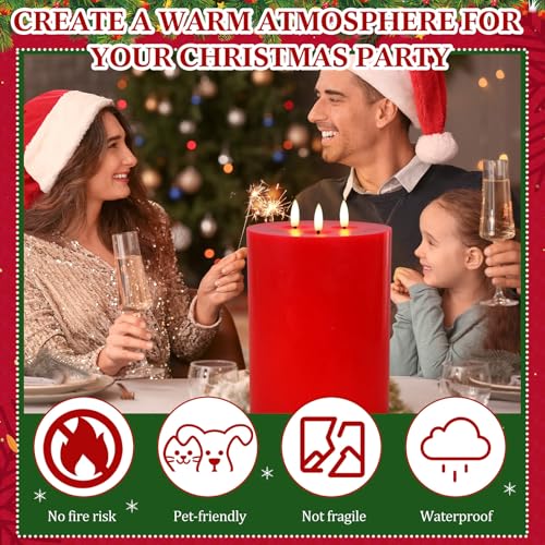 Image of Retisee 2 Pack Red Extra Large Flameless Candles 6'' x 8'', Classic