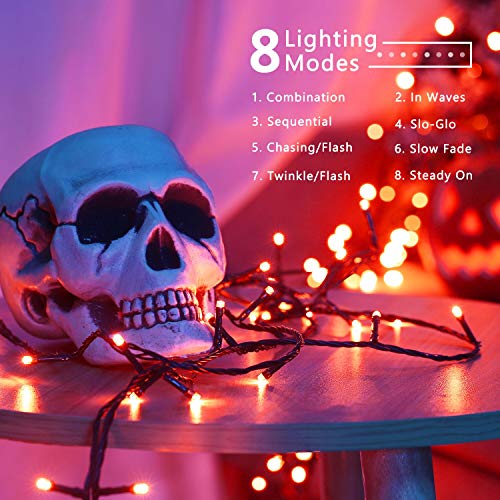 BrizLabs Halloween Lights, 240 LED 78.74ft Orange Lights, Outdoor Halloween Mini Lights Connectable, 8 Modes Plug-in LED String Lights Waterproof for Outside Xmas Tree Decoration3