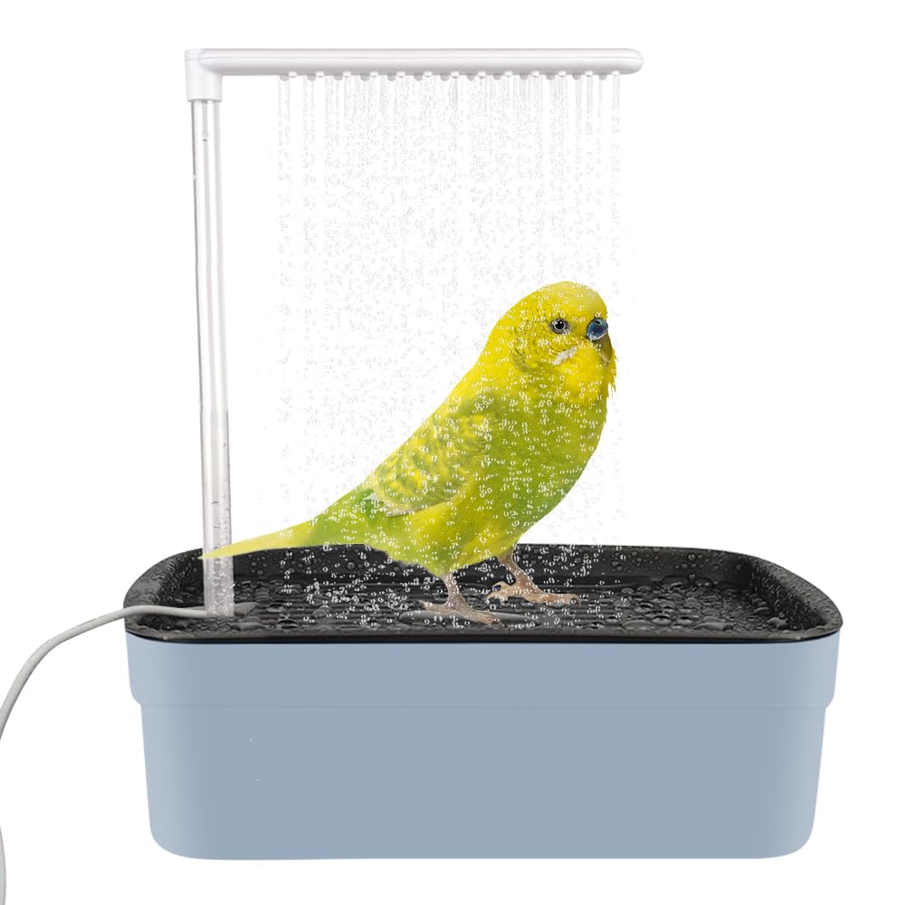 Vogeldusche Wellensittich, Automatische Vogel Dusche mit Pumpe, Vogelbad mit Wasserkreislauf und Mehreren Wasserhähnen, Vogel Badehaus Badewanne für Wellensittiche, Sittiche (Grau)