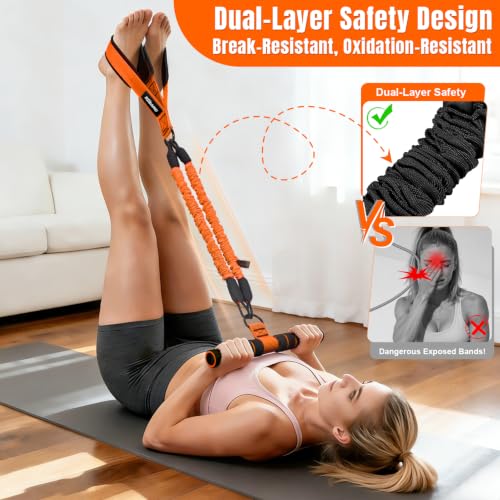 Image of Upgraded Multifunction Pedal Resistance Band with Handle, 3 Tube Adjustable Resistance Bands for Abdomen, Waist, Arm, Core /ABS, Leg Workout - Sit Up Exercise Equipment for Women