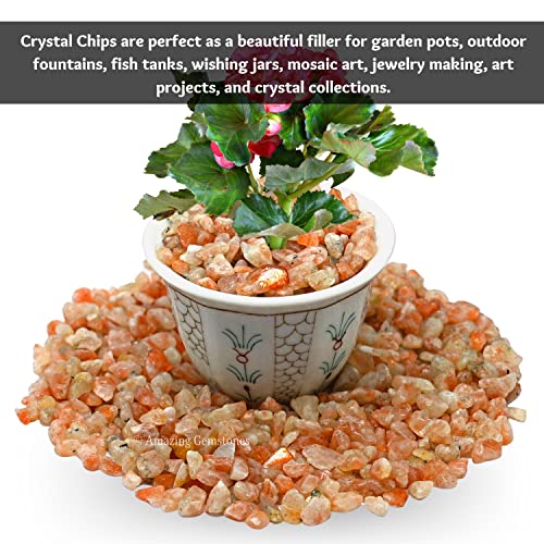 Image of Amazing Gemstone Sunstone Crystal Chips Aquarium Gravel - Sunstone Chips Bulk Fish Tank Gravel, Small Tumbled Stones and Tiny Crystals for Decoration (Natural AAA Grade Gemstones)