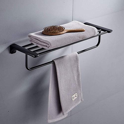 Toallero de acero inoxidable negro con estante doble de pared 6