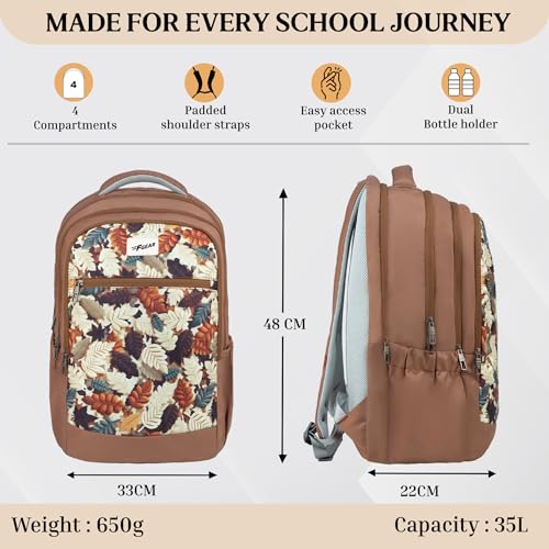 Image of F Gear Arashi Black 35L School Backpack|4 Compartments, 1 Front Pocket & water Bottle Holders|Laptop Sleeve|Ergonomic, Lightweight & Durable Design|Ideal for School, College, Work, Travel & Daily Use