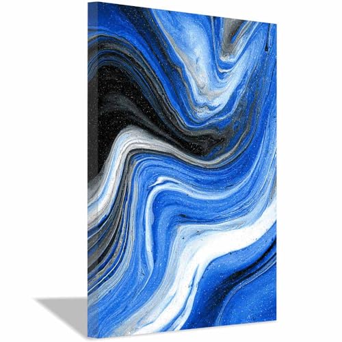 Tableau mural abstrait moderne CUDAOO 70x100cm encadré motif tourbillon bleu et blanc pour salon
