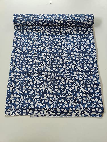 Image of Floral Printed Cotton Fabric Cloth Hand Block Print Fabric Women Material Running Jaipuri Hand Block Printed Women Dress Material Kurtis Natural 44 inch Inches Width 2.5 Meter (Pattern 40)