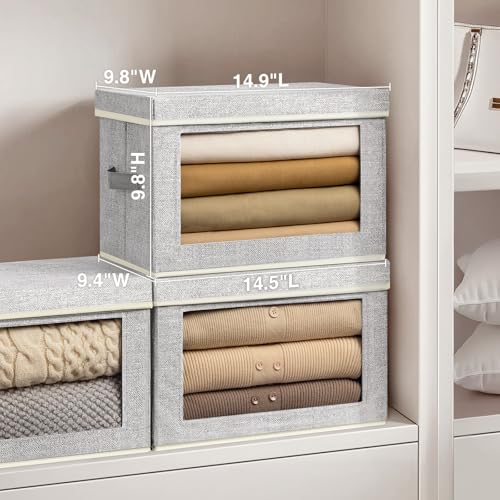 Image of Homsorout Stackable Storage Bins with Lids - Medium Storage Box with Lids, Foldable Storage Bins, Wardrobe Clothes Organizer with Window, Cubes Storage Bins for Living Room, 6 Pack, Blended