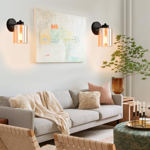 Image of Metal Sconces Wall Lighting with Clear Glass Shade,Bathroom Black Vanity Light Matte Black Wall Sconce, Matte Black Vanity Lights for Bathroom, Modern Wall Light Fixtures