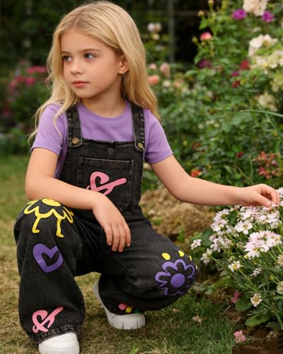 Image of OLMRJKD Toddler Girl Summer Clothes Short Sleeve Denim Overall Jumpsuit with Top Girls Spring Outfits Set