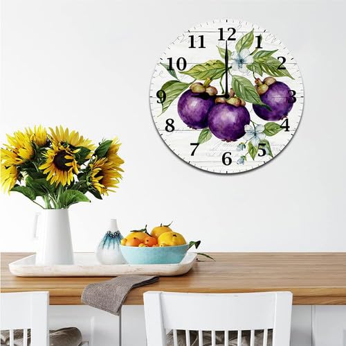 Mangosteen - Reloj de pared de 12 pulgadas, silencioso, redondo, de madera, funciona con pilas, sin tictac, creativo reloj decorativo para niños, sala de estar, dormitorio, oficina, cocina