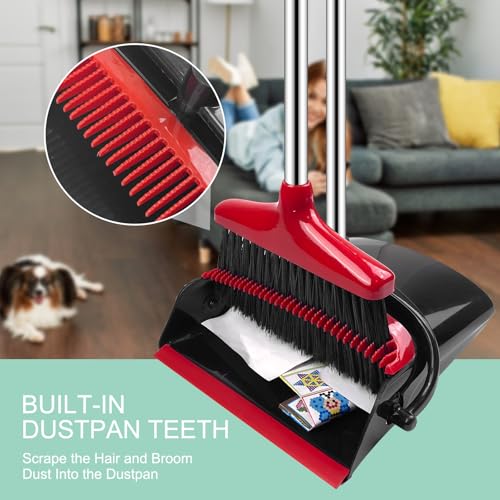 Luazvilkpsar Besen und Kehrschaufel Set, Kehrgarnitur Mit Kamm, Aufrechter Kehrmaschine und Kehrschaufel Combo, Kehrset Classic, Klappbarer Kehrschaufel, für Vorzelt, Haus, Büro, Lobby, Terrasse