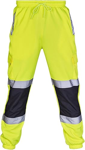 Aivtalk Pantalones de trabajo de seguridad reflectantes para hombre, pantalones deportivos de alta visibilidad con bolsillo Hi Vis