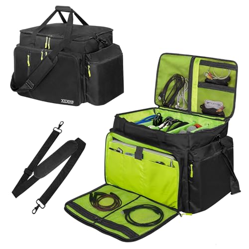 Image of DJ Cable File Bag with Adjustable Dividers, Travel DJ Gig Bag for Cables, Cords, DJ Gear, & Musicians Accessories, for Professional Equipment, 18''Wx14''Dx12.2''H
