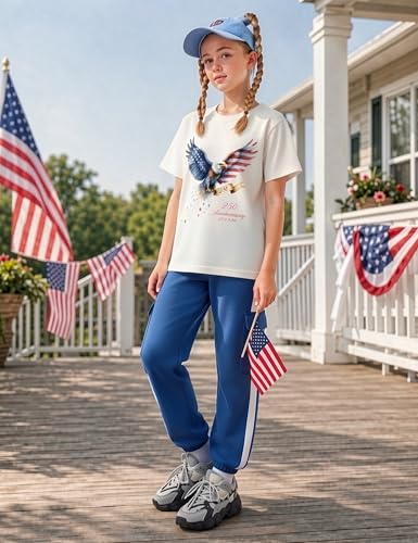 Image of Girls 2 Piece Outfit, Graphic Short Sleeve T-Shirt and Cargo Jogger Sweatpants Set, Ages 4-13