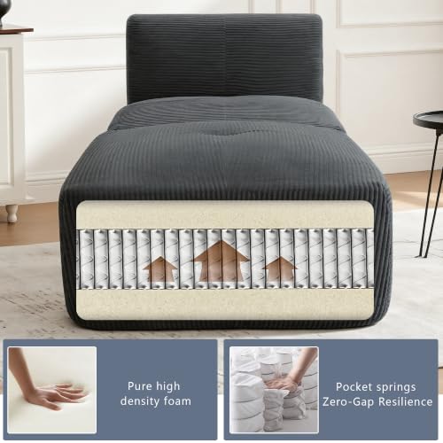 Image of Armless Chair with Ottoman, Modern Corduroy Convertible Cloud Couch