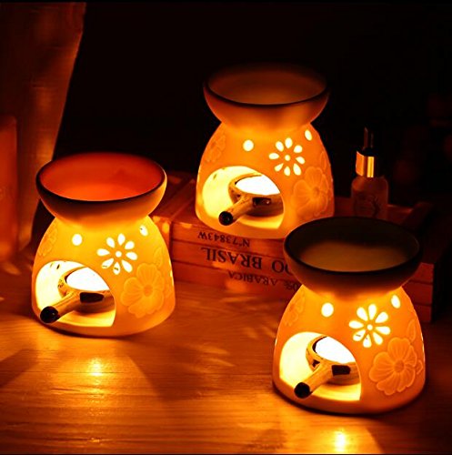 Singeek Ceramic Tea Light Candle Holder/Wax Melt Warmer, Essential Oil Burner Aromatherapy Diffuser for Living Room, Balcony Spa Yoga Meditation (Green)