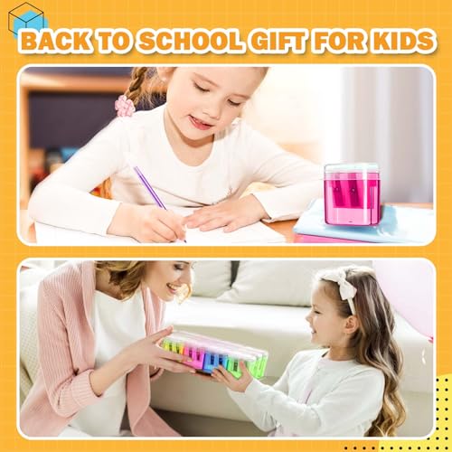 60 Pack Pencil Sharpener Bulk, Manual Pencil Sharpener with Lid for Kids, Double Hole Handheld Pencil Sharpeners for Classroom School Office Supplies, 4 Colors