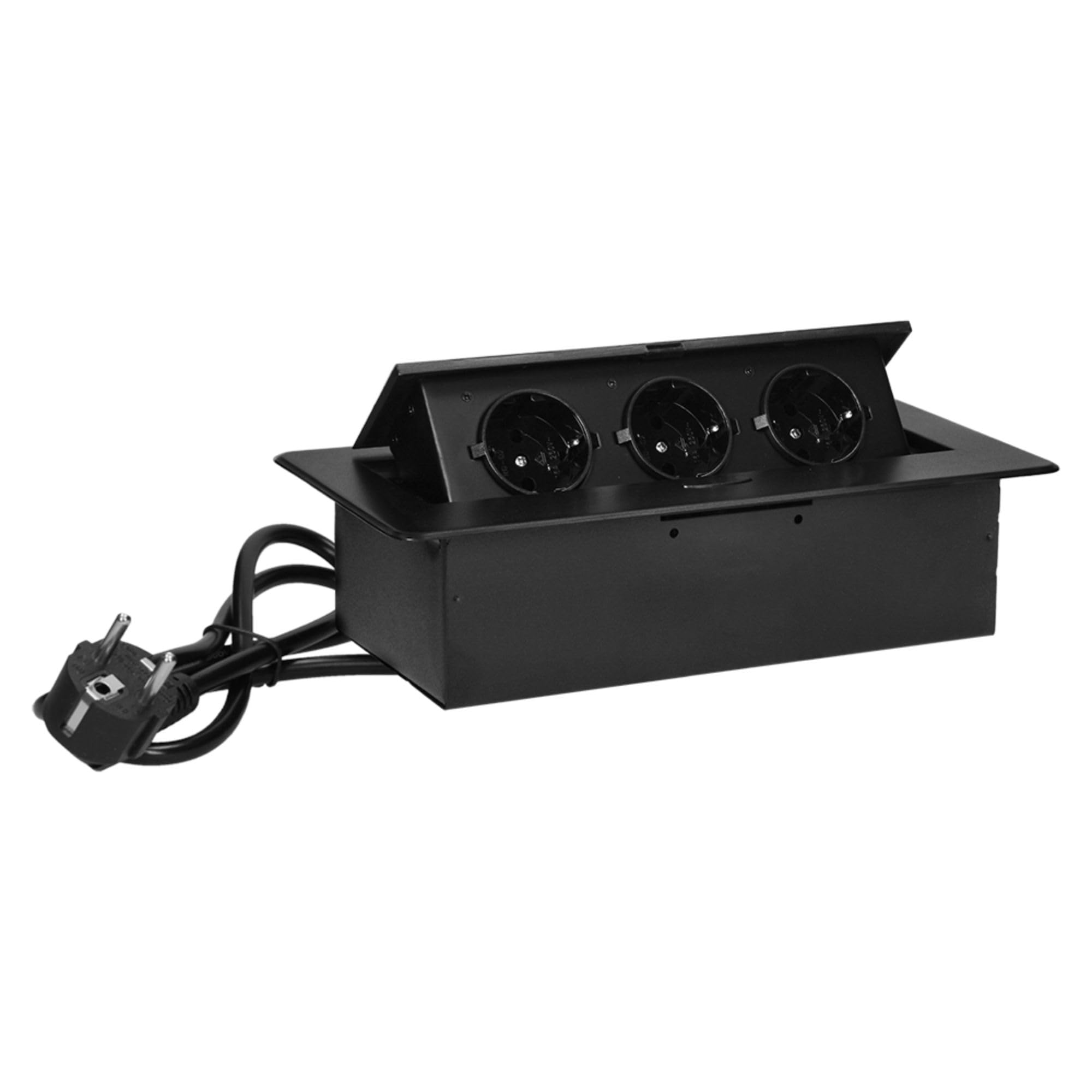 Regleta Enchufes Enchufe Multiple con Borde Plano Fresado Enchufe Empotrable Cable de 1,5 m Schuko Superficie Interior Completa de Regletas Enchufes (Negro)