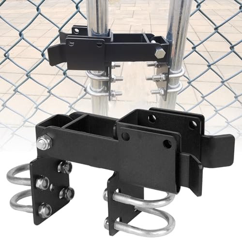 BiJun Chain Link Double Gate Latch for 1-1/4 Inch Gate Frames - Strong Arm Design with Padlock Holes Chain Link Fence Latch for Ranch Fences & Yard Gates (Black)