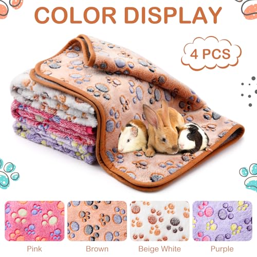 Image of 4 Pcs Waterproof Guinea Pig Blankets Washable Small Animal Fleece Bedding Absorbent Guinea Pig Cage Liners Reusable Pet Pee Pad Sleep Mat Pad Cover for Hamster Ferret (Paw Print, 28 x 41 Inch)