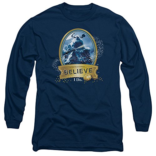 Polar Express True Believer Unisex Adult Long-Sleeve T Shirt for Men and Women, X-Large Navy
