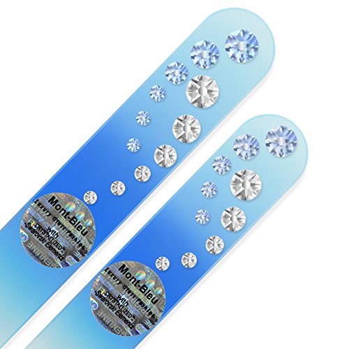 Washable Double Sided Nail File - Mont Bleu Set Of 2 Glass Nail Files Hand Decorated With Crystals - Handmade Gifts - Czech Tempered Glass - Best Nail Care - Crystal Nail Files #TOP2