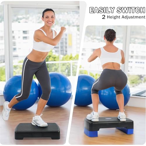 Image of Fitvids Aerobic Step Platform Trainer with Adjustable 2-Level Risers, 400 Pound Weight Capacity - Non-Slip Exercise Stepper for Cardio, Strength, and Fitness Workouts, 18-Inch, Multiple Colors