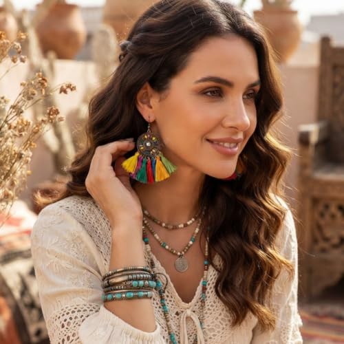 Image of Young & Forever Gift Boho Carnival Sea Island Long Tassel Earrings Handmade Beaded Bohemian Women Statement Beads Dangle Earrings Ethnic Jewelry Fringe Earrings