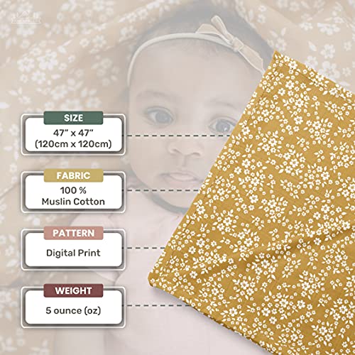 Image of Mini Wander Swaddles for Newborns Muslin Swaddle Blankets - Breathable Soft Receiving Blanket Baby Essentials | 47 x 47 Cotton - Whimsy Floral (Mustard)