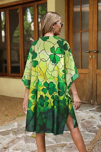 Image of Women's Kimono Swimsuit Coverups Summer Beach Loose Cardigans for Swimwear | CHICGAL Casual Open Front Chiffon Cover Up, 3 /4 Sleeve Lightweight Vacations Outfits 2026, Long Summer Resort Wear