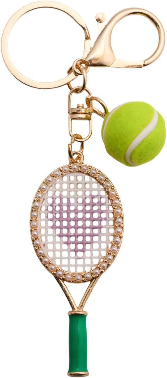 Rhinestone Mini Tennis Racket Ball Keychain Sports Gift Charm