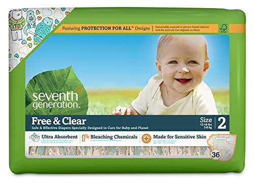 Seventh Generation Baby Diapers for Sensitive Skin, Animal Prints, Size 2, 36 Count