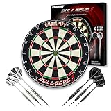 Champify® Dartscheibe Steeldart inkl. 6 Darts – Turniergröße Ø 45 cm – Hochwertiges Sisal Dartboard Set mit 6 Brass Darts & Montagekit – Steeldartscheibe für Anfänger & Fortgeschrittene – Indoor