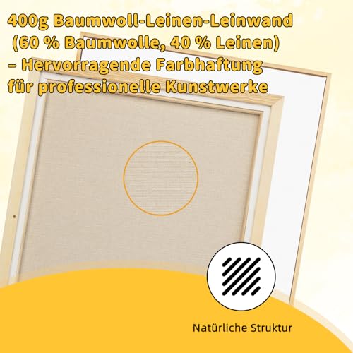 4er Set Leinwand 45x60 cm mit Kiefer-Tiefenrahmen – 400 g/qm Baumwolle-Leinen-Mischung, dreifach grundiert, fertig zum Aufhängen inkl. Befestigungsmaterial