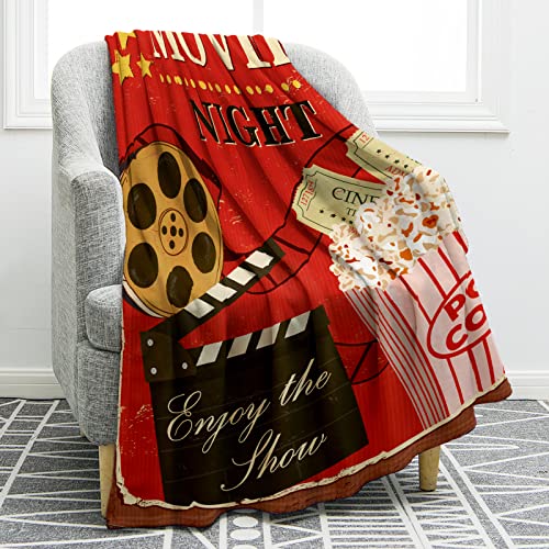Jekeno Movie Clapboard Gifts Throw Blanket, Theater Home Film Cinema Decor Popcorn Gifts for...