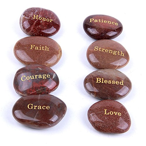 TGS Gems 2-3 inches Engraved Inspirational Red River Stones with Golden Words(8 Different Words)