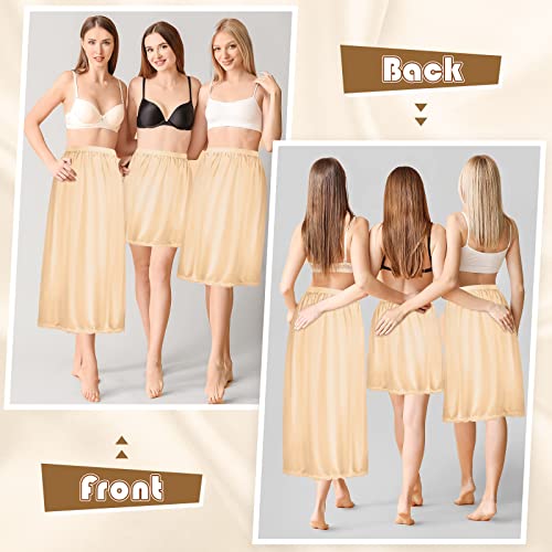 3 Pieces Half Slips For Women 3 Kinds Of Length 19, 27, 35 Inch Slip Under Dress Satin Lace Long Skirt (Beige, X-Large) #TOP1