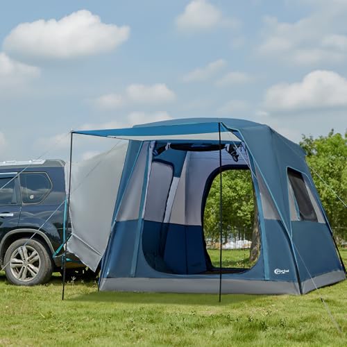 Portal Tenda per SUV per 5 persone con portico, tenda da campeggio 2 in 1, impermeabile e antivento, con 2 porte, per viaggi e avventure all'aria aperta