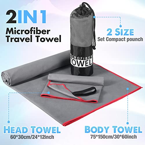 Moukeren 12 Pack Microfiber Towel Quick Drying Towel Ultra Compact Travel Towel Lightweight Soft Sports Towel For Camping, Yoga, Swimming, Sports And Beach, 2 Sizes, 24 X 12 Inch And 30 X 60 Inch #TOP1