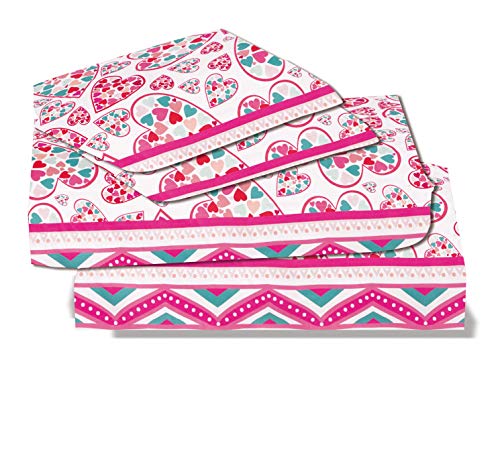 Sapphire Home 6 Piece Twin Size Girls Kids Teens Comforter Set Bed In Bag, Shams, Sheet Set & Decorative Toy Pillow, Kids Comforter Bedding W/Sheets, Hearts Love Plaid Vibrant Pink, 6Pc Love Hearts #TOP7
