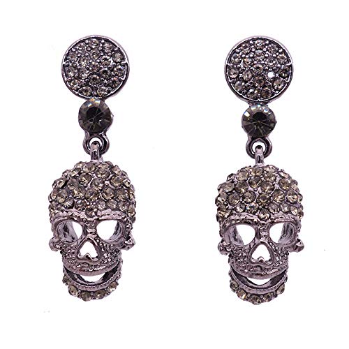 Preisvergleich Produktbild deniferymakeup Damen Kristall Schwarz Gothic Totenkopf Skelett Kopf durchbrochen baumeln Nachahmung Perlen Ohrringe für Party Halloween Urlaub Geschenk klar schwarz Frauen Schmuck