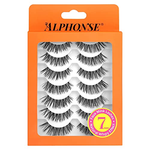 ALPHONSE Wispy Lashes 14MM Natural Look 3D False Lashes 7 Pairs Cat Eye Wispies Fake Eyelashes Pack