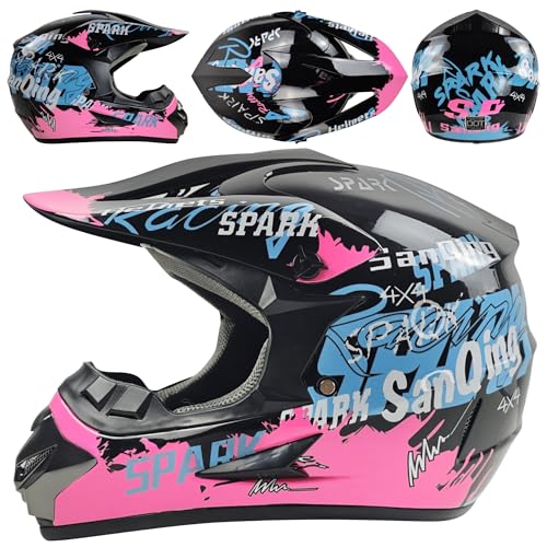 Motocross Helmet for Youth & Kids, DOT Certified, W/Gloves & Goggles (Pink, Medium)