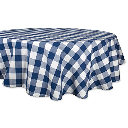 DII Navy Blue Tablecloth, 70 Inch Round, Navy & Cream Buffalo Check Plaid