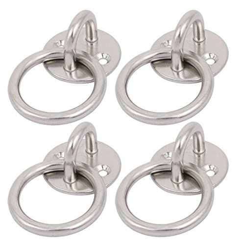 Aexit 4pcs 316 Home Hardware Stainless Steel 6mm Thick Round Sail Shade Pad Eye Plate w Ring Welded Model:23as329qo182