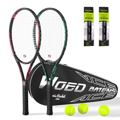 Image of Pro Tennis Racket for Adults, 2 Player 27 inch Speed Tennis Racquet Acceptable for Beginner and Professional with 3 Tennis Balls, 2 Vibration Dampes, 2 Overgrips, Tennis Bag