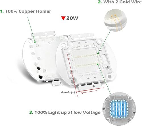 Miniatura 10 de CHANZON Chip LED de alta potencia 20 W blanco frío (10000 K - 15000 K  600 mA  CC 30 V - 34 V  20 vatios) Intensidad súper brillante SMD COB emisor