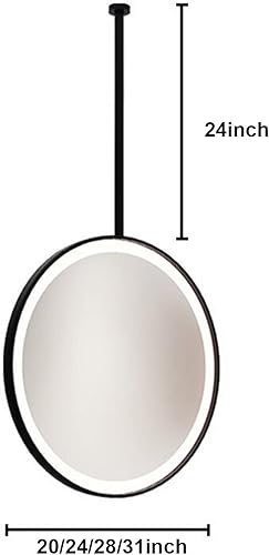 Miniatura 5 de QQXX Espejo de baño redondo LED para montaje en techo, espejo de maquillaje montado en la pared con luces, espejo iluminado con barra colgante,