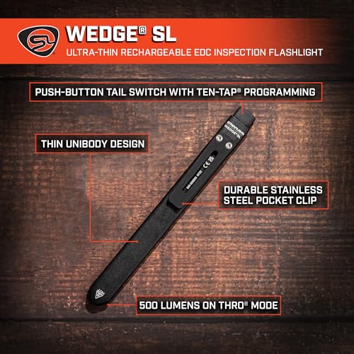 Image of Streamlight 88840 Wedge SL 500-Lumen Max 100-Lumen Standard 1,600-Candela Ultra-Thin Rechargeable EDC Inspection LED Flashlight, Black