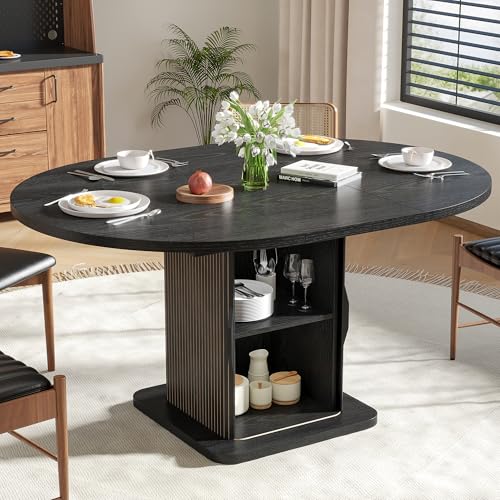 Extendable Black Round Dining Table for 4-6-8, 59 Inch Kitchen